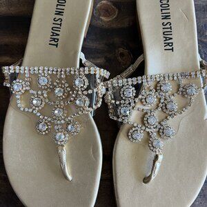 COLIN STUART Silver Rhinestone and Jewel Encrusted Thong Sandal Size 7.5 NEW